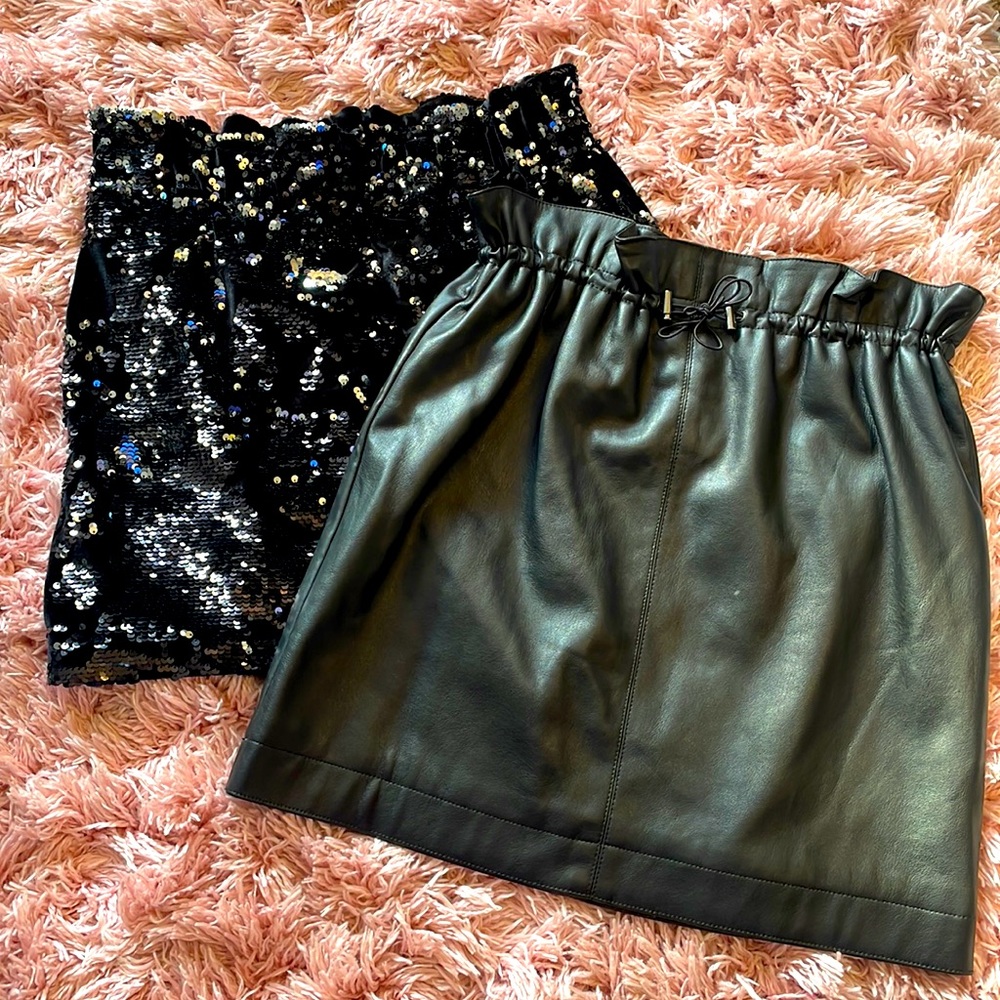 TWO Zara /H&M mini skirts black leather and sequins!